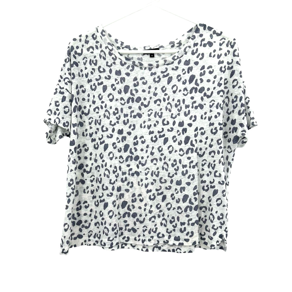 Rails size XS‎ leopard print short sleeve t-shirt top white gray linen blend
